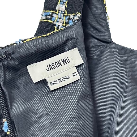 Jason Wu Tweed Mini Dress Sz XS Black Sleeveless Square Neck Metallic Classic - Picture 5 of 11